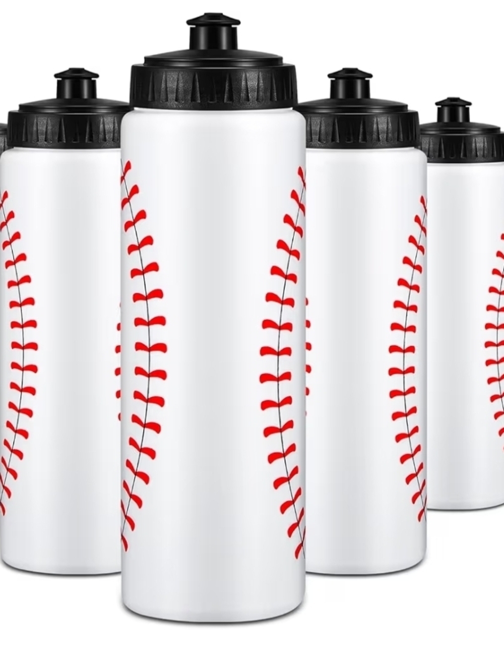 White & Red Baseball Stitch Sports Water Bottle - Unbranded